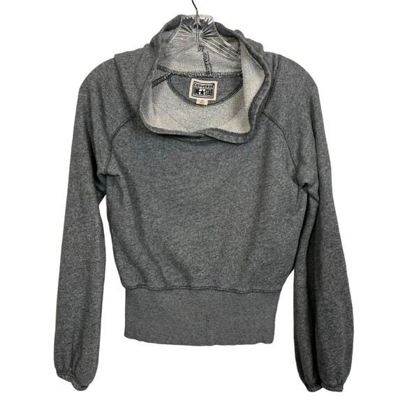 Converse Womens XSmall Gray Sweatshirt Hoodie XS Cropped Long Sleeve Top Cotton - Picture 1 of 10